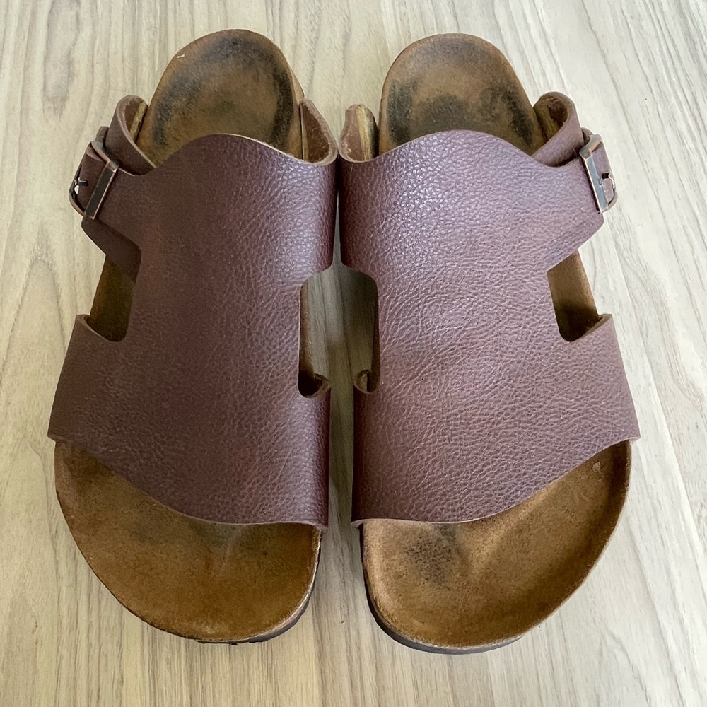 Birkis Men's Brown Leather Slide Sandals